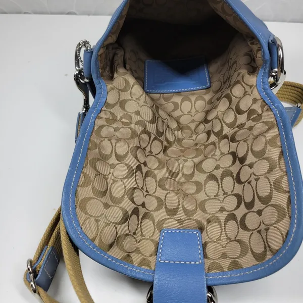 Coach Crossbody Saddle Bag Purse Womens Blue Leather Buckle Flap Soho - Image 14