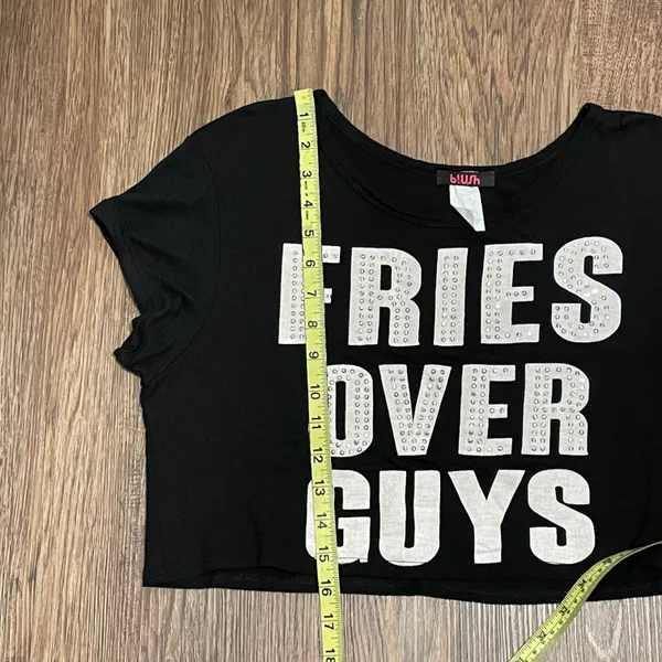 Blush Blinged Fries Over Guys Cropped T-shirt Black With White Writing Large - Image 8