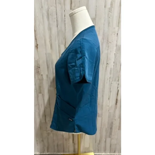 Adar Pro Scrub Top Womens XS Teal Caribbean‎ Blue V-Neck Short Sleeve - Image 5