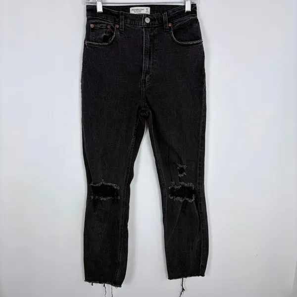 Abercrombie & Fitch The Ankle Straight Ultra High Rise Jeans Black Denim 2‎ Long - Image 2