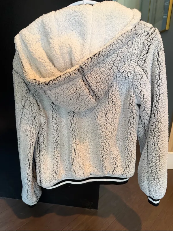 Cream Sherpa Zip-Up Hoodie Jacket - Image 3