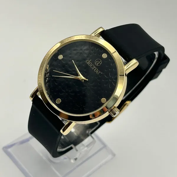 Decree Gold Tone Black Silicon Band Women’s Minimalist Watch New Battery - Image 2