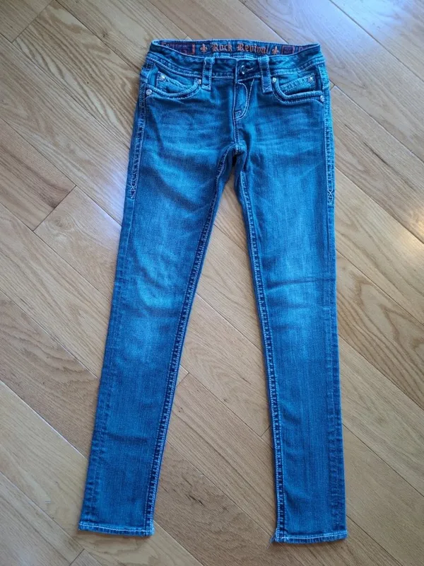 Rock Revival Jasmine Skinny Blue Jeans Womens Sz 26 (26x31) Stretch Rhinestone - Image 2