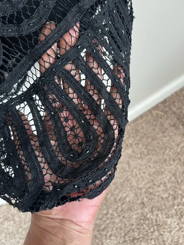 CACHE | Black Beaded Lace Midi Dress Sz S - Image 5
