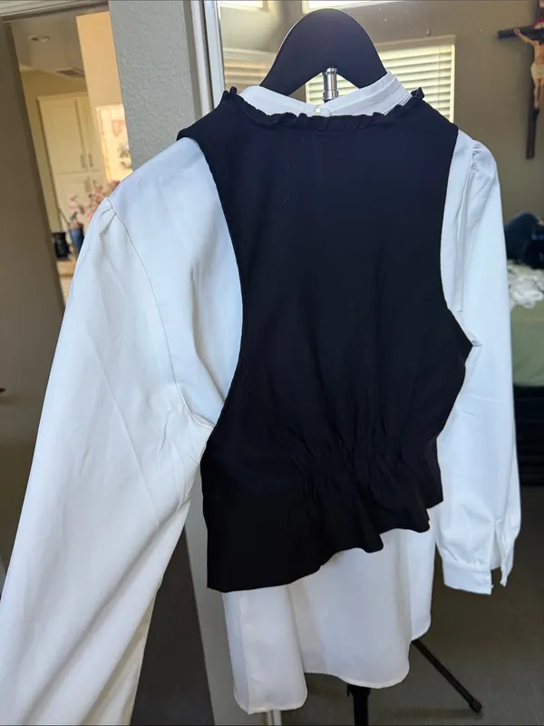 Allegra K White Gathered Keyhole Neck Blouse - Image 4