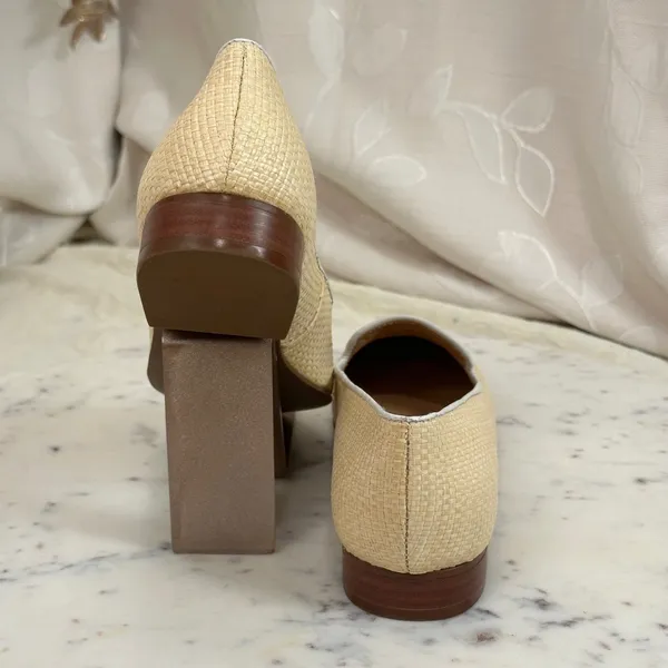 Jack Rogers Raffia‎ Loafers Natural Beige White Piping Smoking Slipper Flats - Image 4