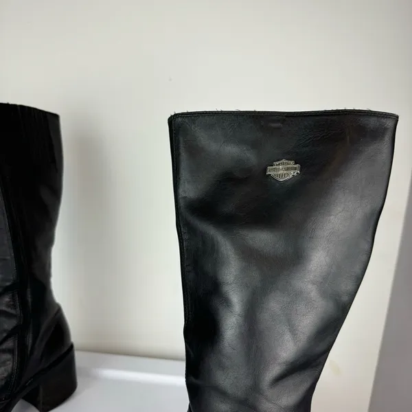 Vtg Y2K Harley Davidson Black Leather Tall Pavement Boots Sz 7.5 Chunky Moto - Image 12