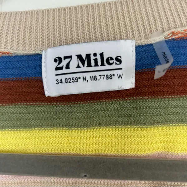 27 Miles Malibu Rainbow Stripe Button Down V Neck Knit Preppy Cardigan Sweater L - Image 3