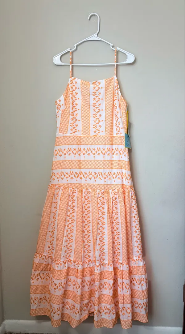 NWT CeCe Embroidered Cotton Maxi Dress White Orange Floral Size 10 - Image 3