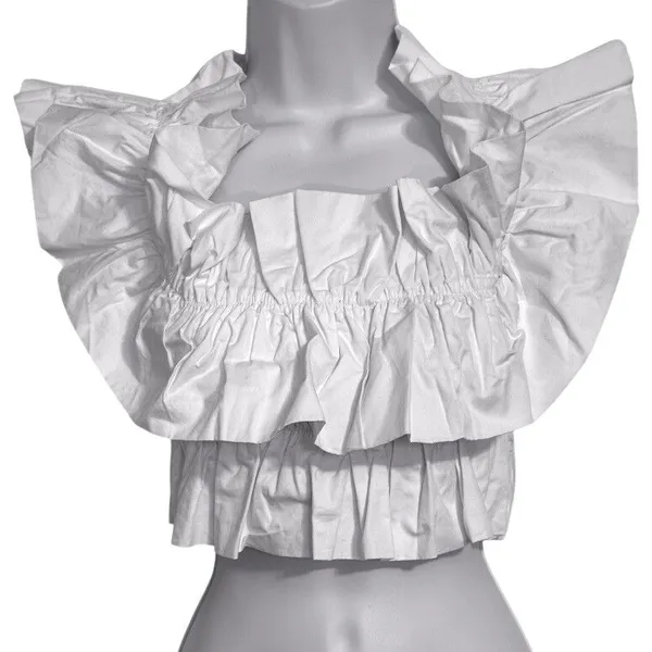 DO + BE White Ruffle Off/On the Shoulder Smocked Crop Top NWT Size Small‎ - Image 2