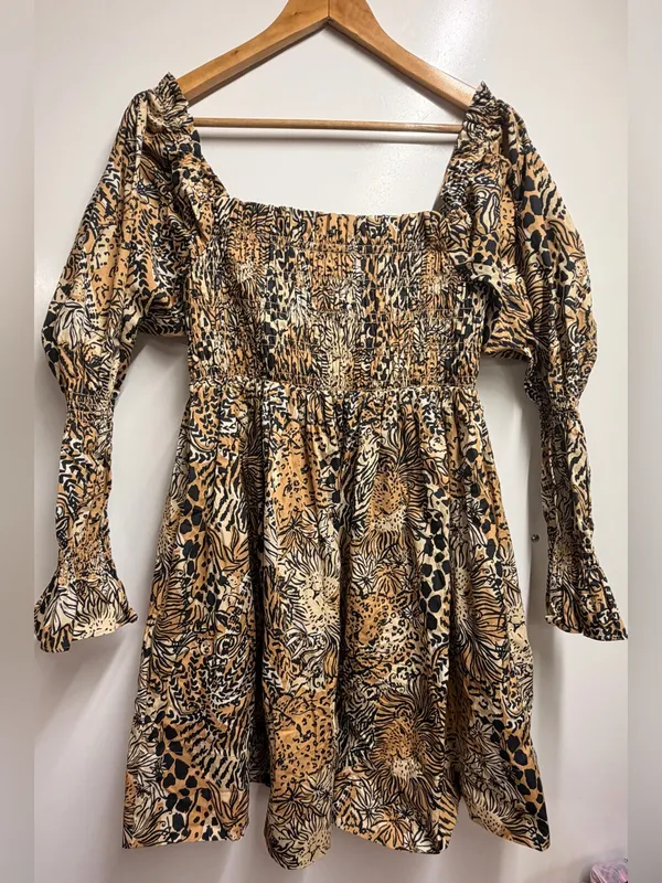Lilly Pulitzer Beyonca Animal Print Babydoll Mini Dress Rattan Walk On The Wild - Image 4