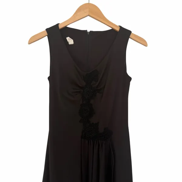 Vintage Black A Line Floral Detail Sleeveless Midi Dress Sz XS - Image 2