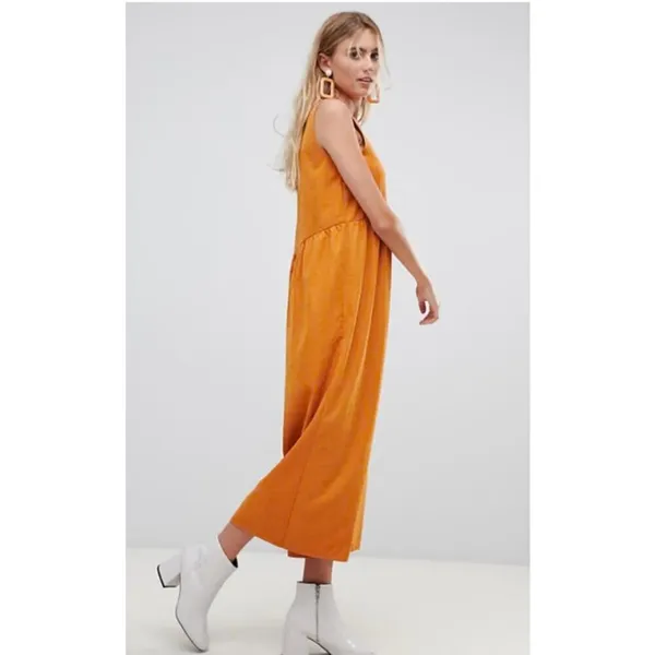 ASOS Minimal Jumpsuit with Ruching Detail and Keyhole Back in Mustard, 2 - Image 2