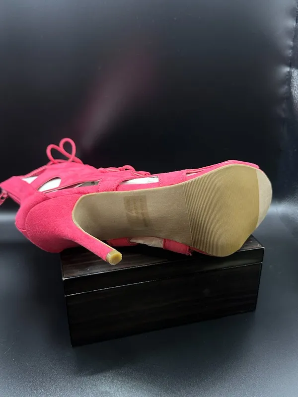 Wild Diva Hot Pink Suede Cutout Lace Up Stiletto Heel Booties Barbiecore Glam - Image 6