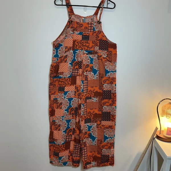 Vtg Patchwork Paisley Wide‎ Leg Overalls Jumpsuit Boho Festival Cottagecore S/M - Image 2