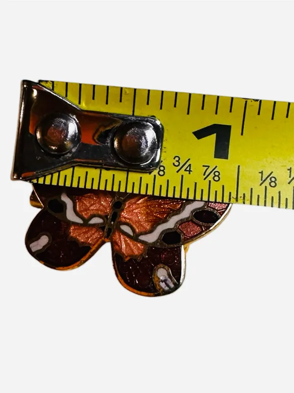 Butterfly Brooch Enamel Mauve Pink White Length Gold Tone - Image 4