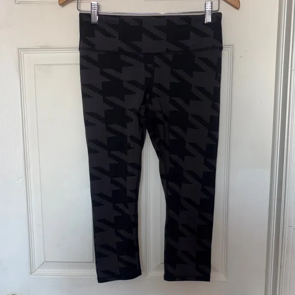 ALO Yoga Airbrush Cropped Houndstooth Leggings Black Gray Size S - Image 2