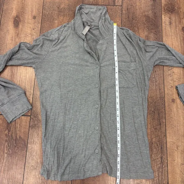 Skims Heather Gray Ribbed Modal Blend Long Sleeve Soft Lounge Sleep Top Size S - Image 6