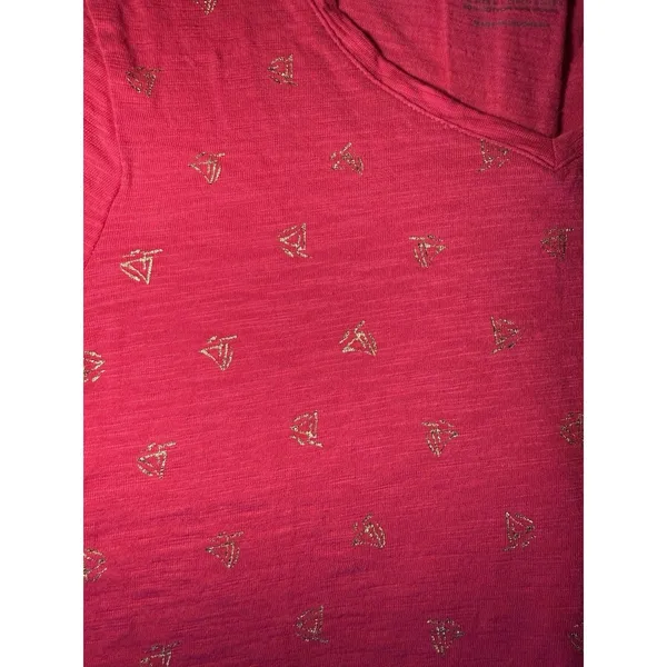 Chico's Women's Pink Gold Metallic Print Knit V-Neck Short Sleeve T-Shirt S - Image 3