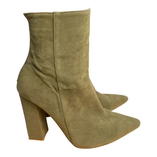Raye Draper Olive Green Faux Suede Chunky Heel Booties Size 6.5 - READ - Image 4