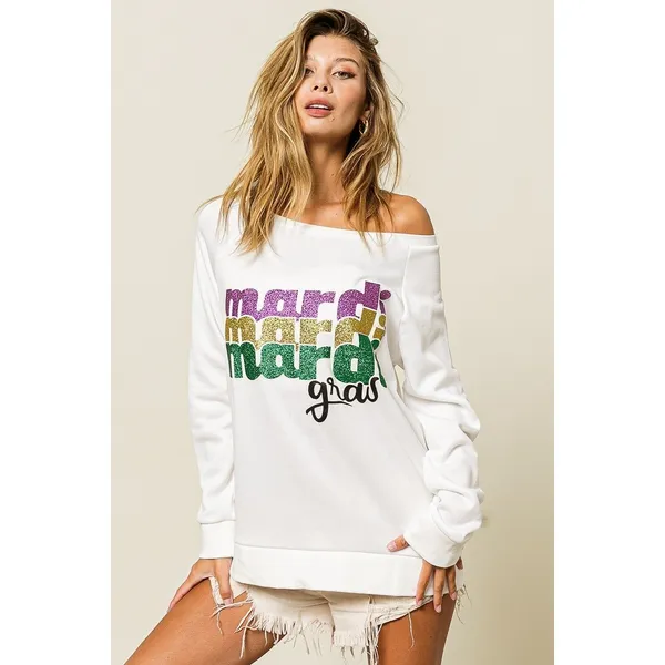 BiBi Mardi Gras Glitter Lettering Sweatshirt - Image 12