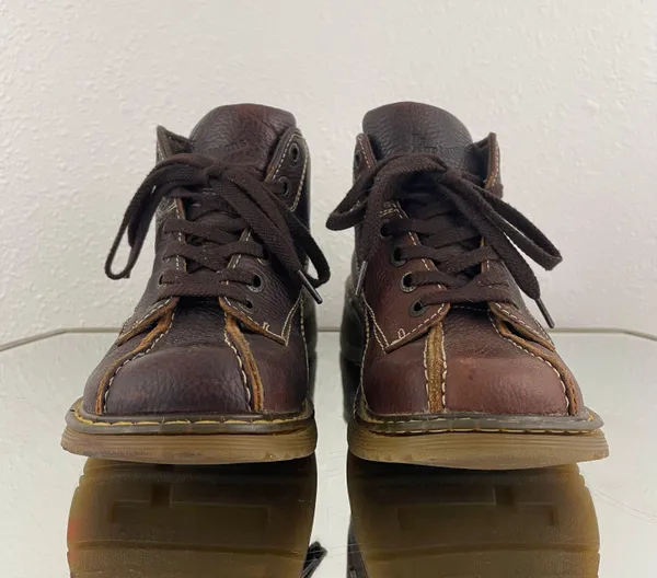 Dr. Martens Vintage Y2K Brown Leather 12281 Floral Chunky Platform Ankle Boots - Image 8