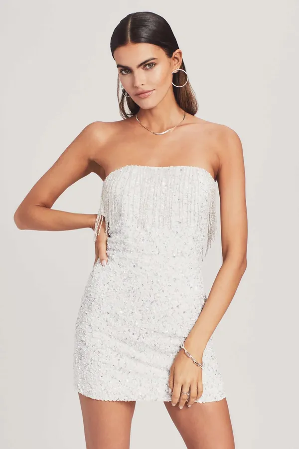 Retrofête NWT CASSANDRA SEQUIN FRINGE White DRESS - Image 9