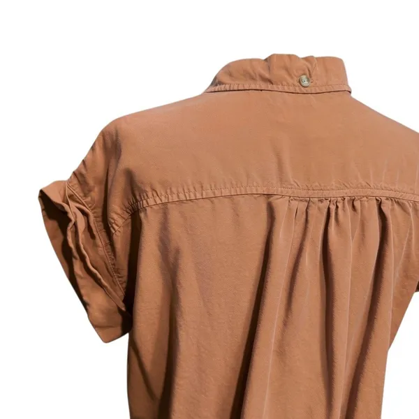 Thread Supply M Button Down Shirt Dress Peach Burnt Tangerine Boho Lyocell‎ - Image 6