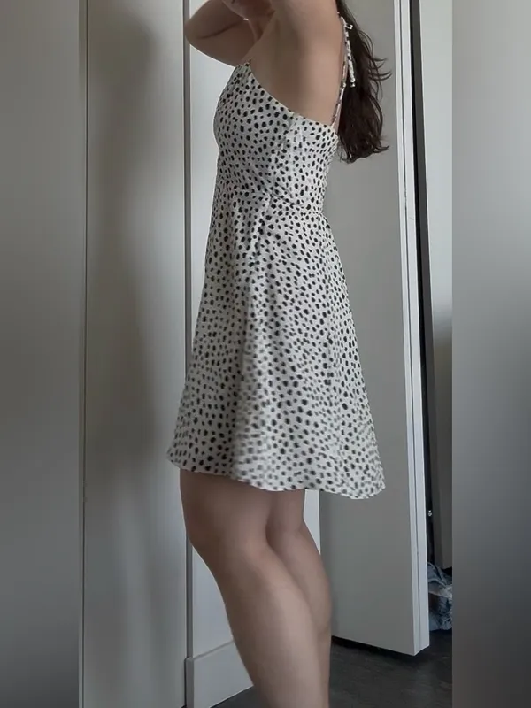 Francesca's Cream and Black Polka Dot Tie-Shoulder Sundress - Image 3