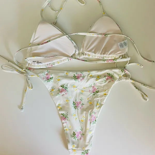 Aerie White Floral 2-Piece Swimsuit - Adjustable Tie-Side String Bikini - Image 6