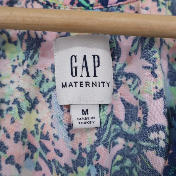 Gap Maternity Floral Tiered Mini Dress Medium Pink Blue Rayon 3/4 Balloon Sleeve - Image 3
