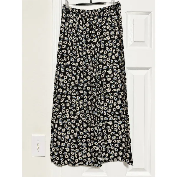 Free People Black Daisy Floral Button Front Maxi Skirt Blue Cream XS - Image 4