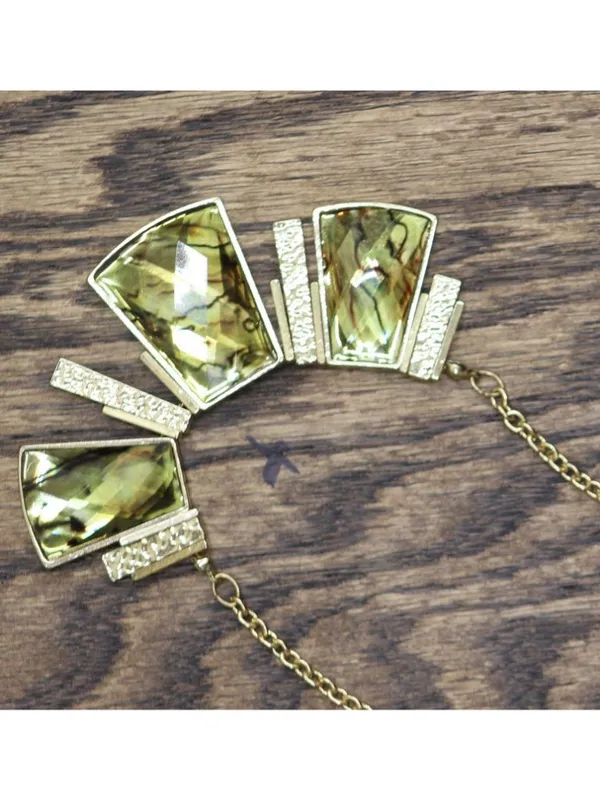 NWT Erica Lyons Collar Panel Pendant Inlay Necklace Gold / Brown Multi 16.5" - Image 3