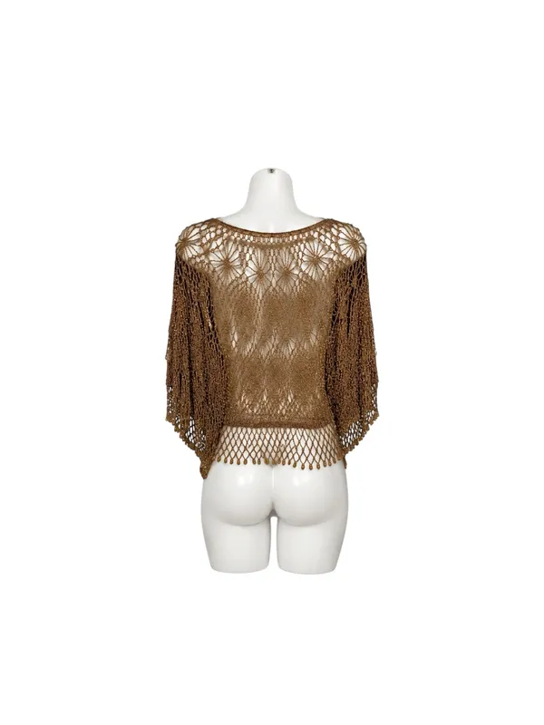 The Bead Metallic Crochet Shrug Capelet Bronze Boho Ren Fest Beaded NWT Y2K - Image 4