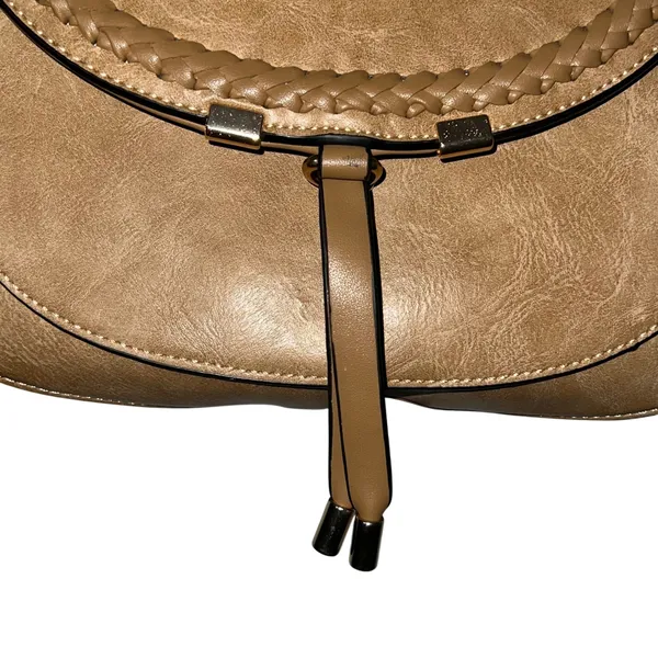 Womens Tan Faux Leather Satchel Handbag Shoulder Bag Crossbody Strap Top Handle‎ - Image 3