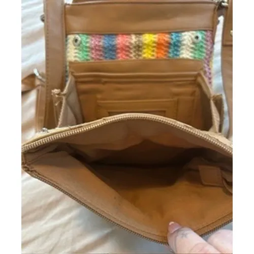 Rosetti Multi Color Striped Woven Crossbody Bag Tan Organizer Purse - Image 7
