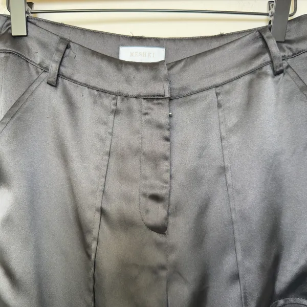 MESHKI Amaya Lace Up‎ Cargo Pants Black Satin Wide Leg Size S - Image 3