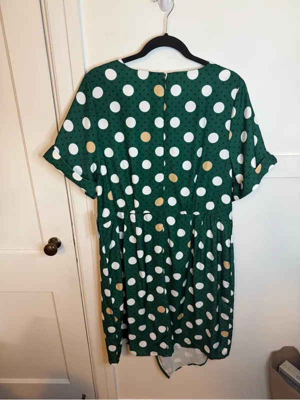 NWT Eloquii Green Polka Dot Ruched Short Sleeve Dress - Image 7