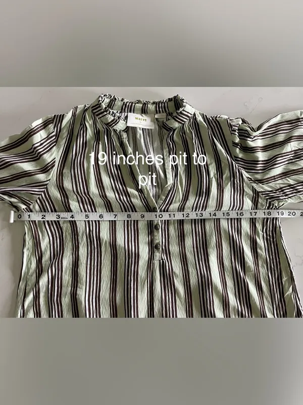Maeve by Anthropologie Mint Green Striped Long Sleeve Boho Blouse - Image 4