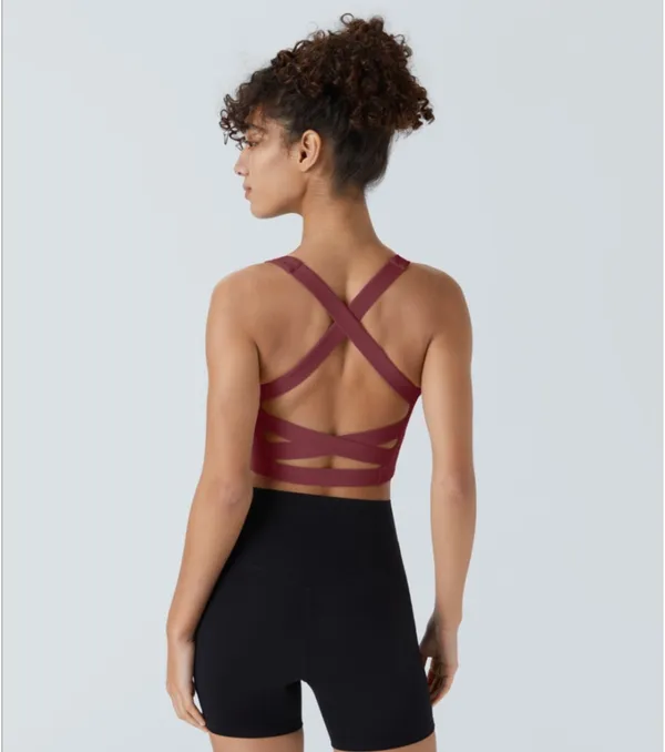 Halara SoftlyZero Square Neck Crisscross Back Cropped Tank Top Cordovan - Image 3