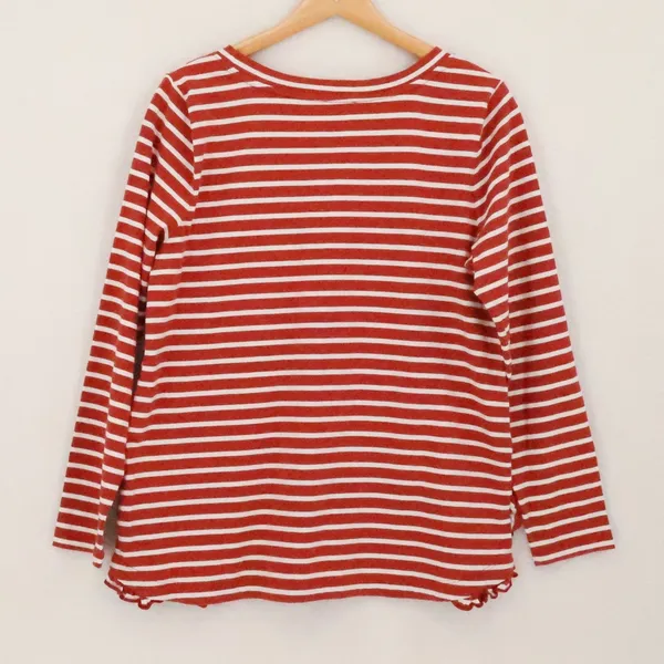 Talbots Ruffle Hem Striped Long Sleeve Tshirt Womens Size MP Red White Cotton - Image 2