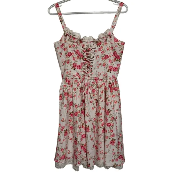 Women’s/Junior’s Floral White Pink‎ Green Corset Spaghetti Strap Dress Size L - Image 2