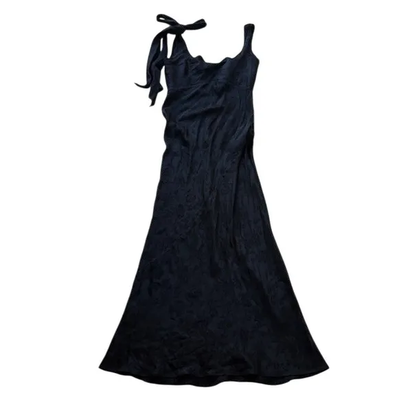 AQUA x Liat Baruch Floral Silk Jaquard Maxi Dress Tie‎ Shoulder Black XS - Image 5