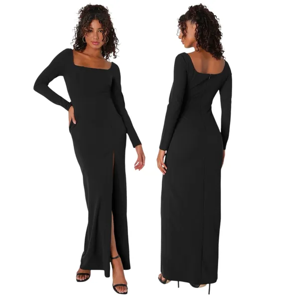 Lulus Regal Stunner Black Long Sleeve Corset Maxi Dress size XL NWT - Image 2
