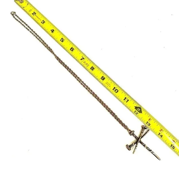 Gold tone Nail Cross pendant Necklace - Image 6