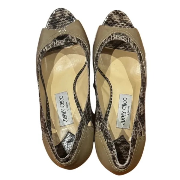 Jimmy Choo Patent Leather Python Print Peep Toe Pump Size 38.5/8-8.5 - Image 3