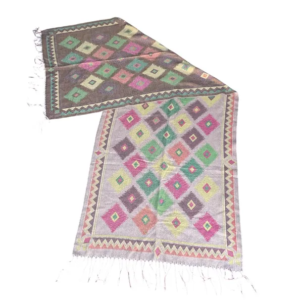 Mexican Artisan Reversible Woven Poncho Multicolor Geometric Boho Shawl Wrap - Image 9