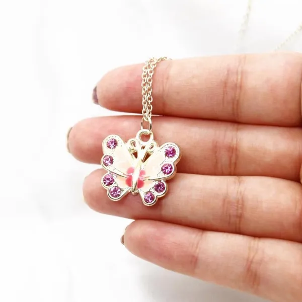 Sterling Silver Pink Butterfly Necklace - Image 2