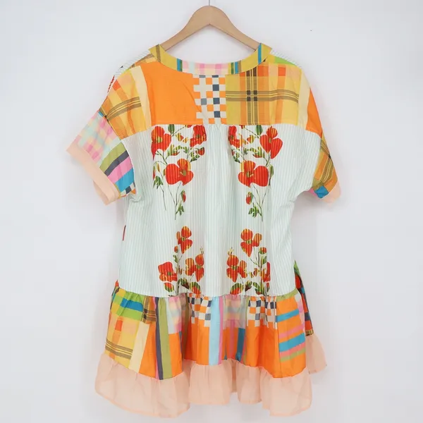Unbranded Tunic Top Womens L Patchwork Floral Plaid Multicolor Ruffle Excellent - Image 4