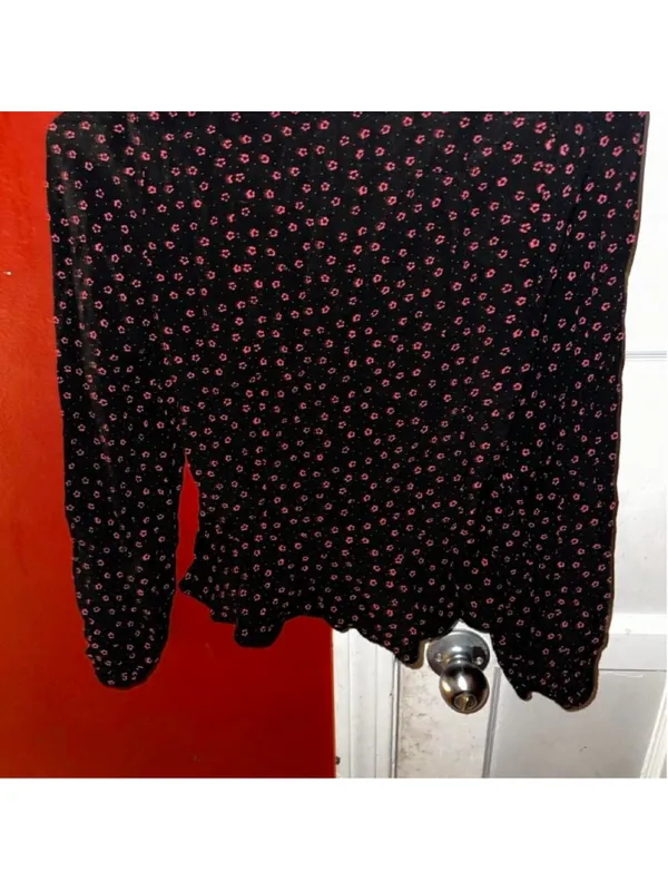 Abercrombie & Fitch Black Ditsy Floral Crop Top Long Sleeve Square Neck XS Bran - Image 4